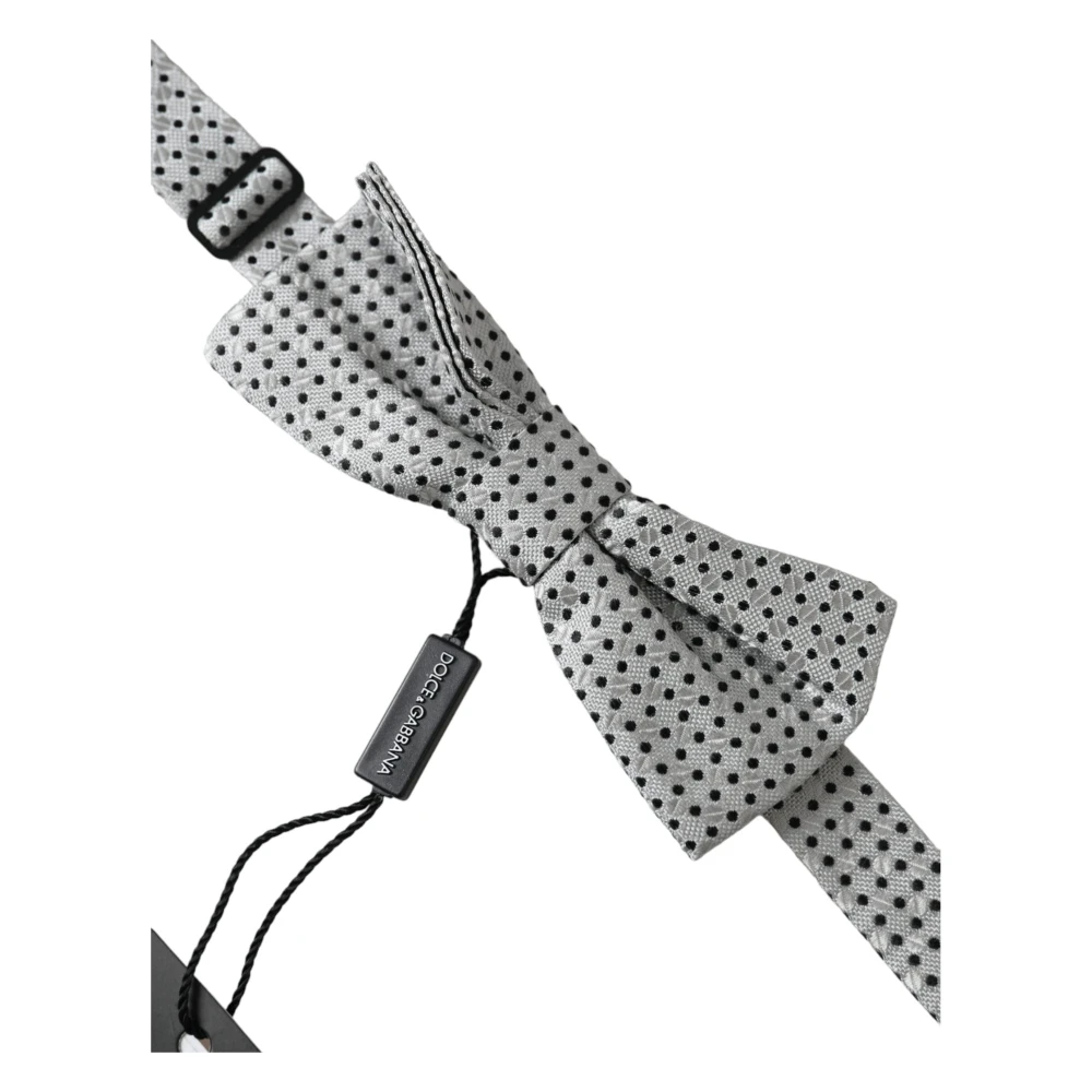 Dolce & Gabbana Grijze Zijden Polka Dot Verstelbare Hals Heren Vlinderstrik Gray Heren