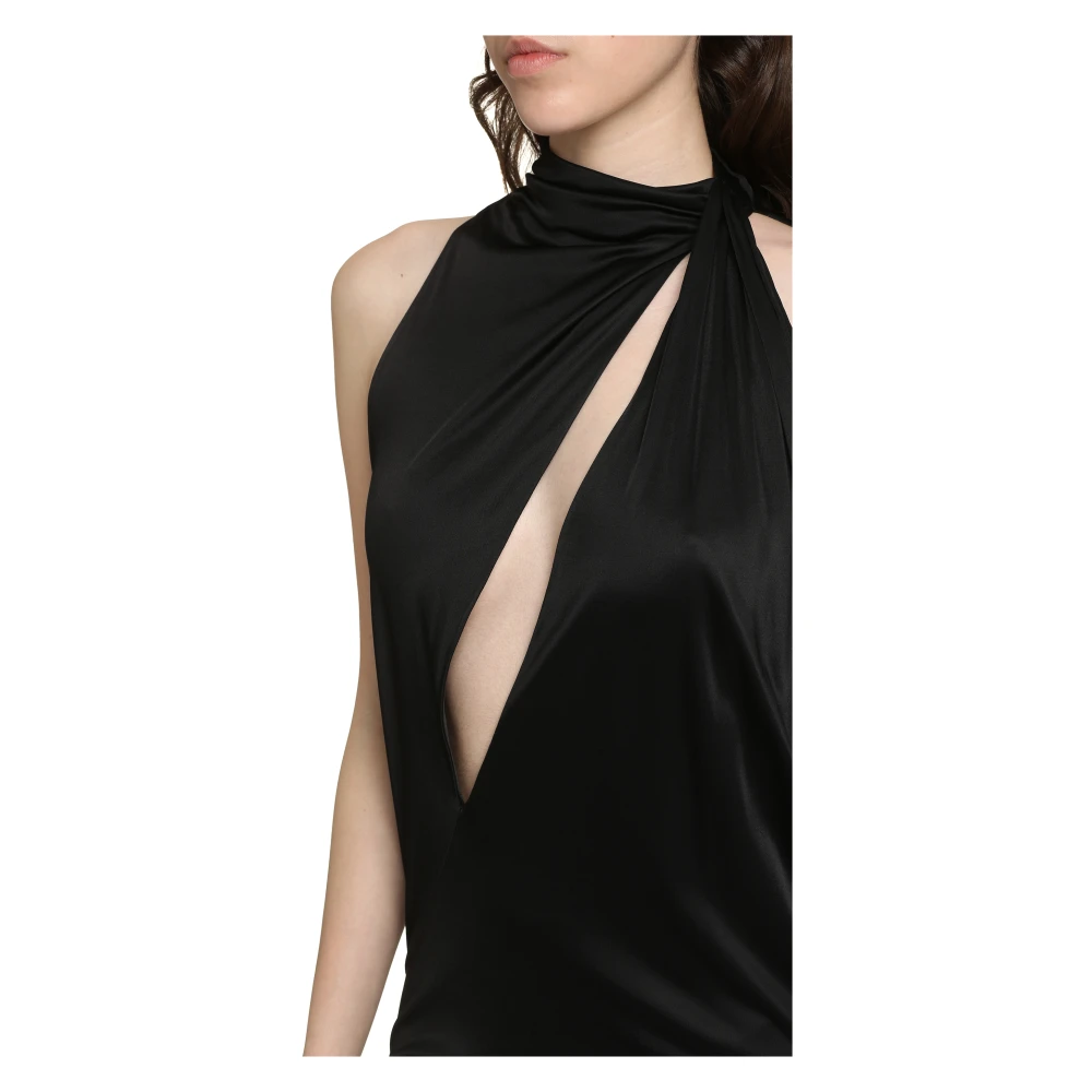Versace Viscose Jurk met Gedrapeerd Voorpand Black Dames