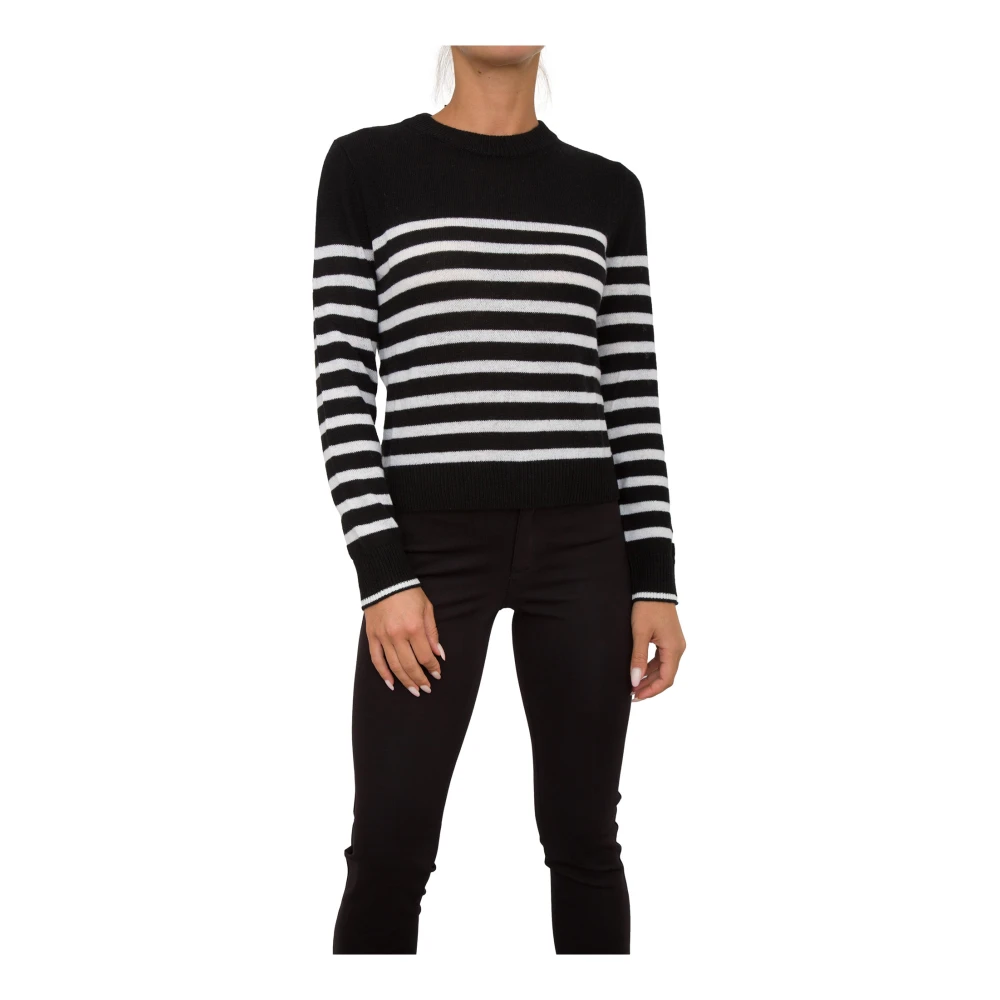 Nenette Kasjmier Zwarte Trui Geribbelde Hals Black Dames
