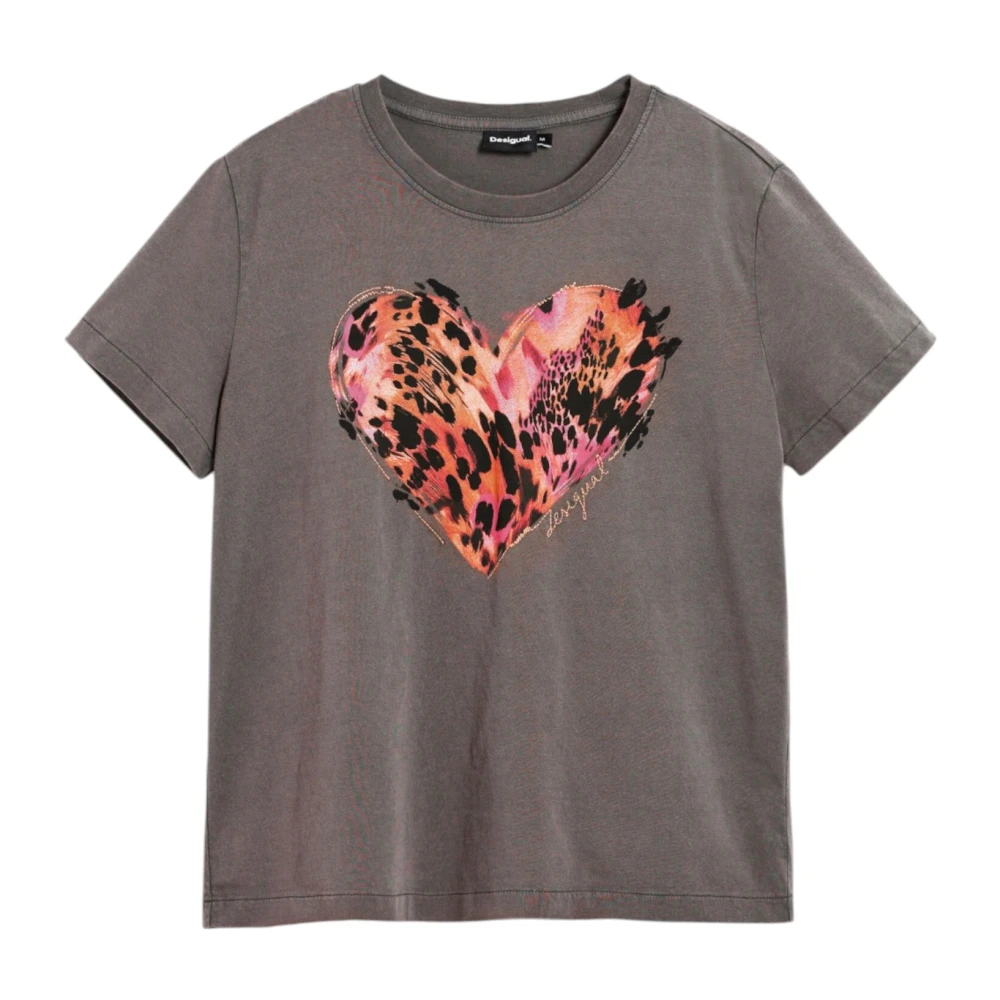 Desigual Women's Black Tiger Heart T-Shirt - T-Shirts - L - Tops