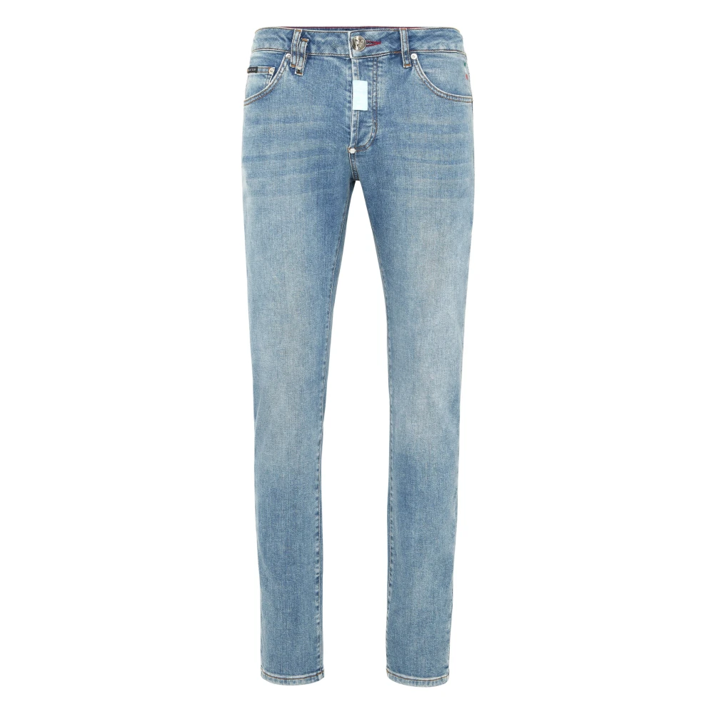 Philipp Plein Men's Blue Slim Fit Jeans, W30, Denim Super Straight Cut Fit Trousers Hexagon