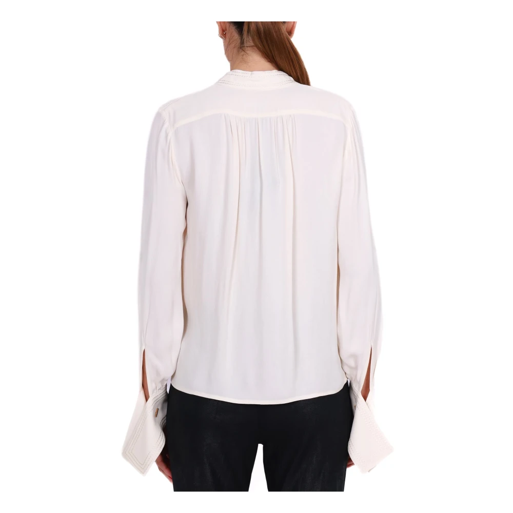Elisabetta Franchi Georgette Viscose Shirt met Manchetknopen Beige Dames