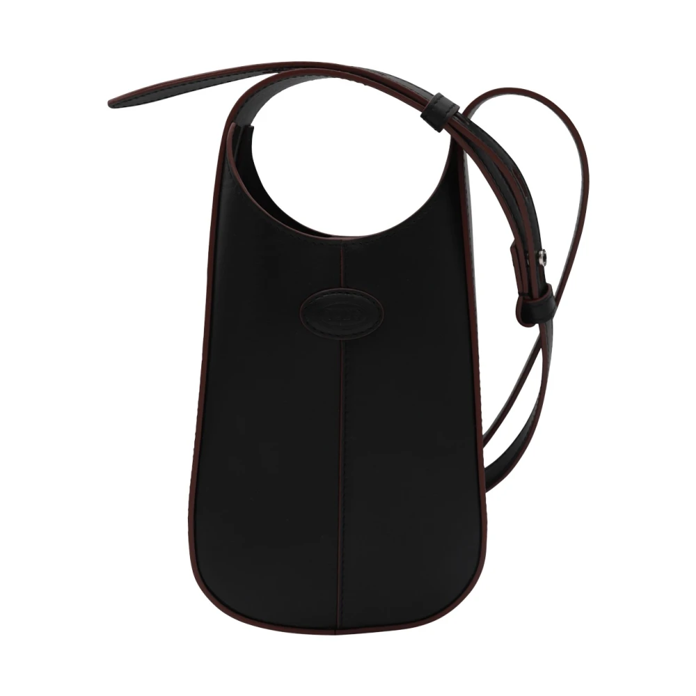 TOD'S Zwarte Leren Crossbody Tas met Logo Black Dames