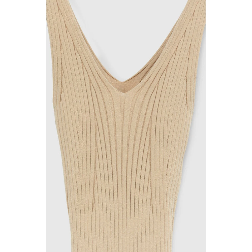 Rodebjer V-Hals Geribbelde Midi Jurk Beige Dames