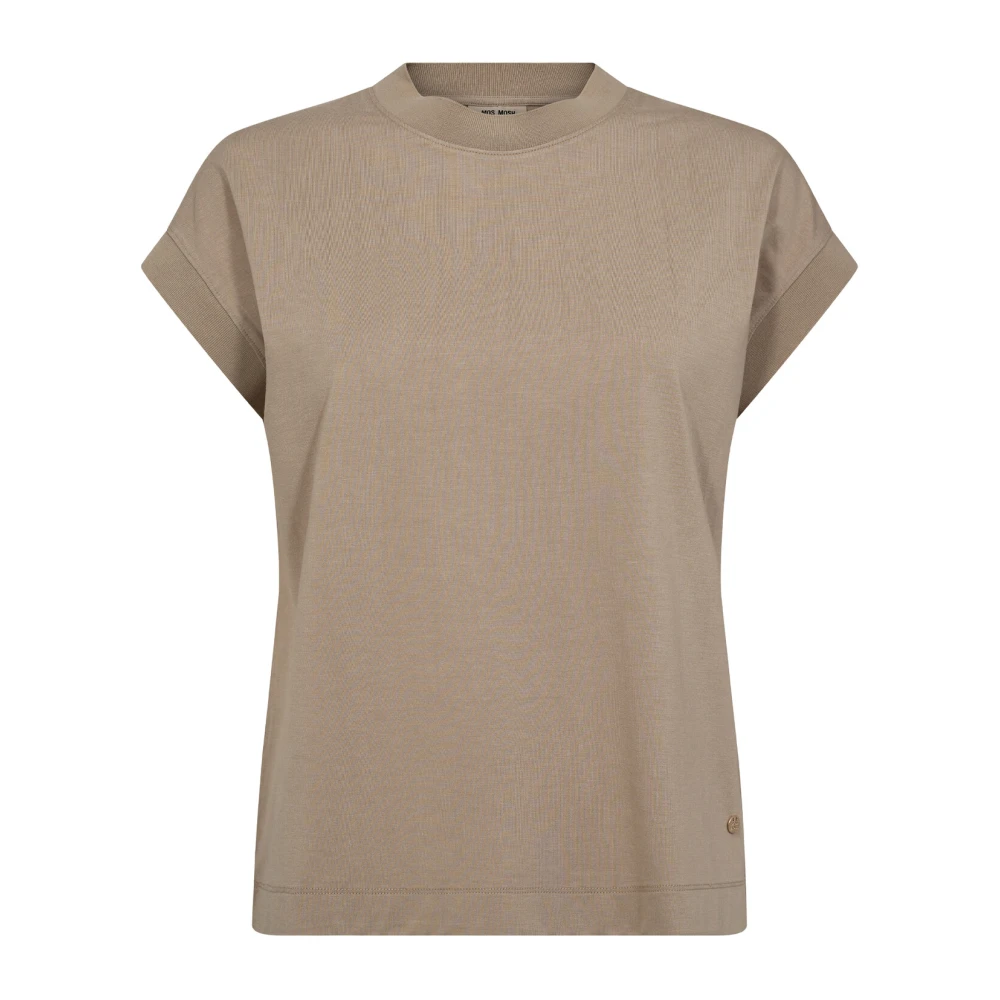 MOS MOSH Zachte O-Neck Tee Top in Savannah Tan Beige Dames