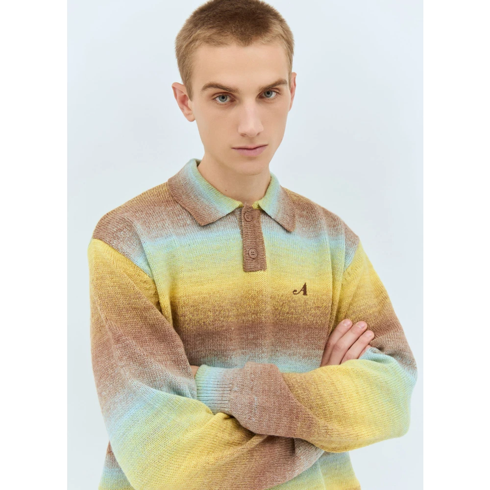 Awake NY Ombre Polo Sweater Wolmix Gebreid Yellow Heren