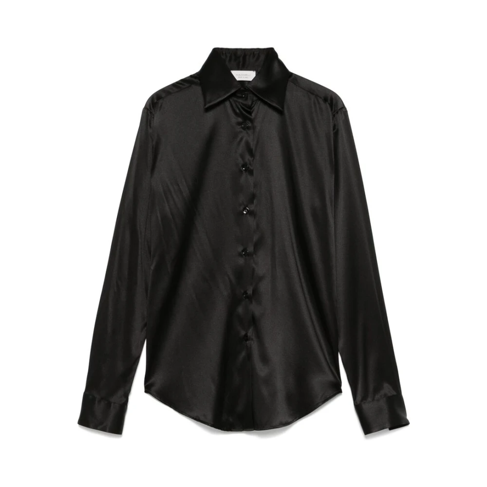 Mazzarelli Zwarte Zijdeblend Satijnen Overhemd Black Dames