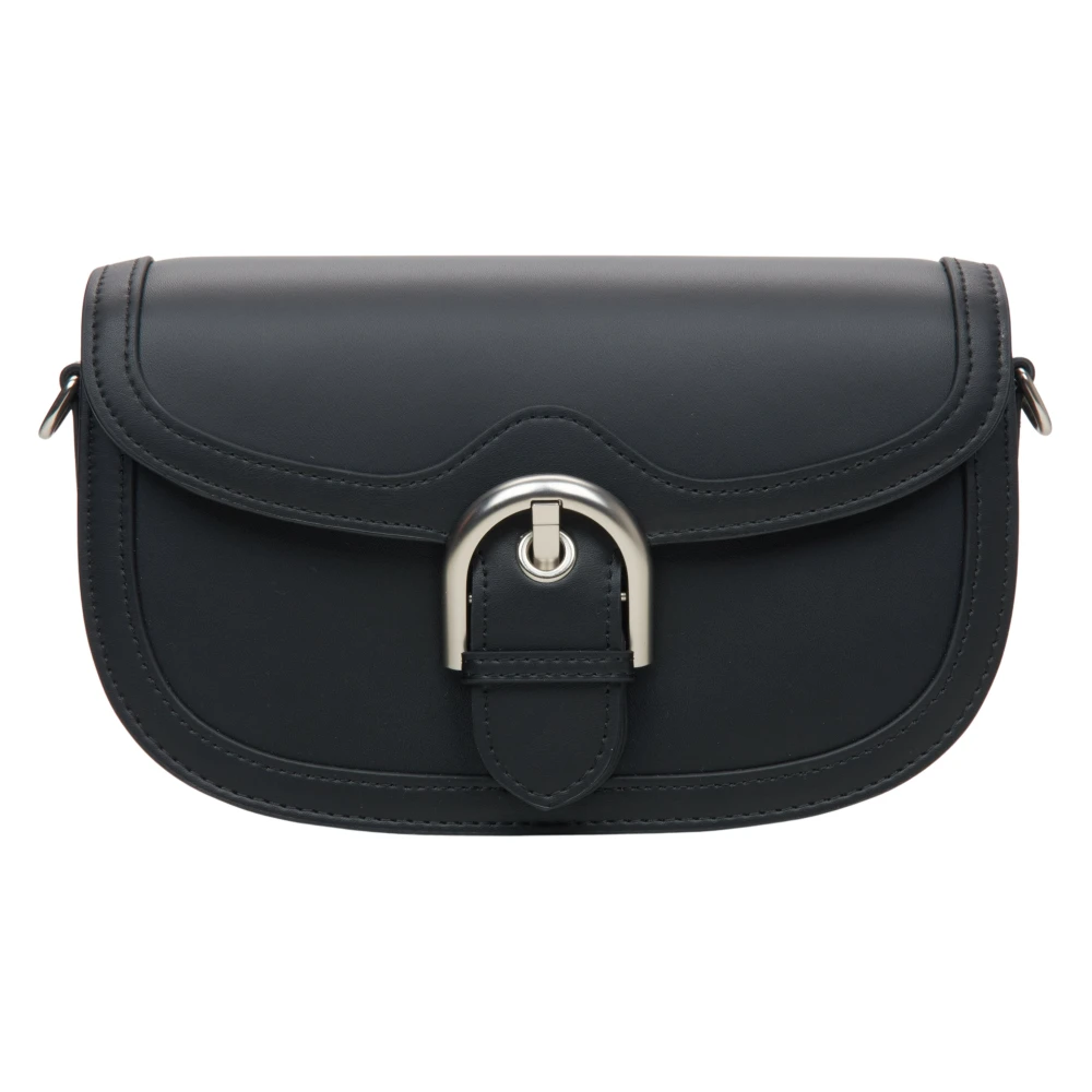 Estro Dames Zwarte Leren Hoefijzer Schoudertas Er00115771 Black Dames