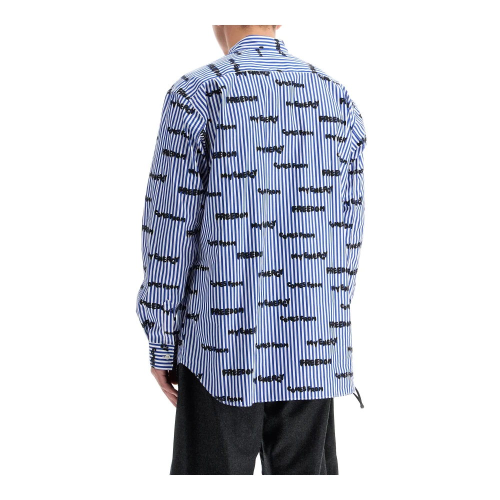 Comme des Garçons Gestreept Bedrukt Shirt met Letters Blue Heren
