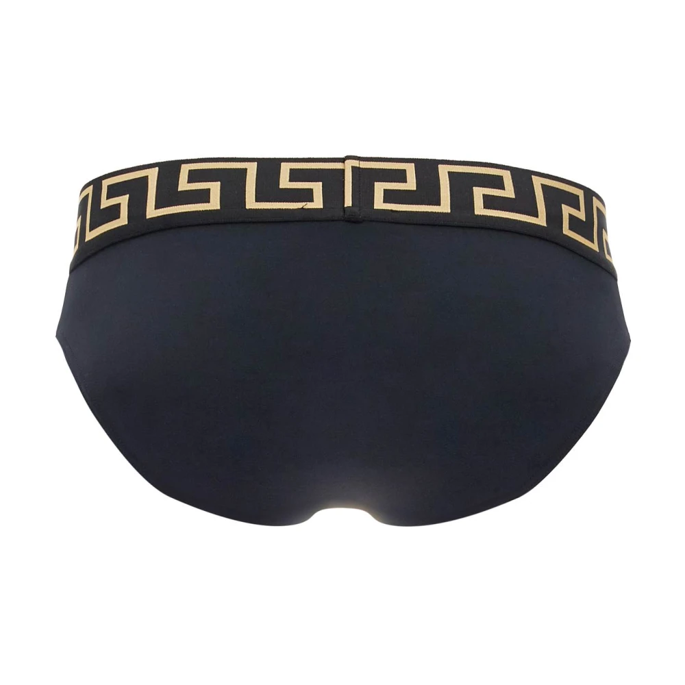 Versace Zwarte Lycra Zwembroek met Greca Motief Black Heren