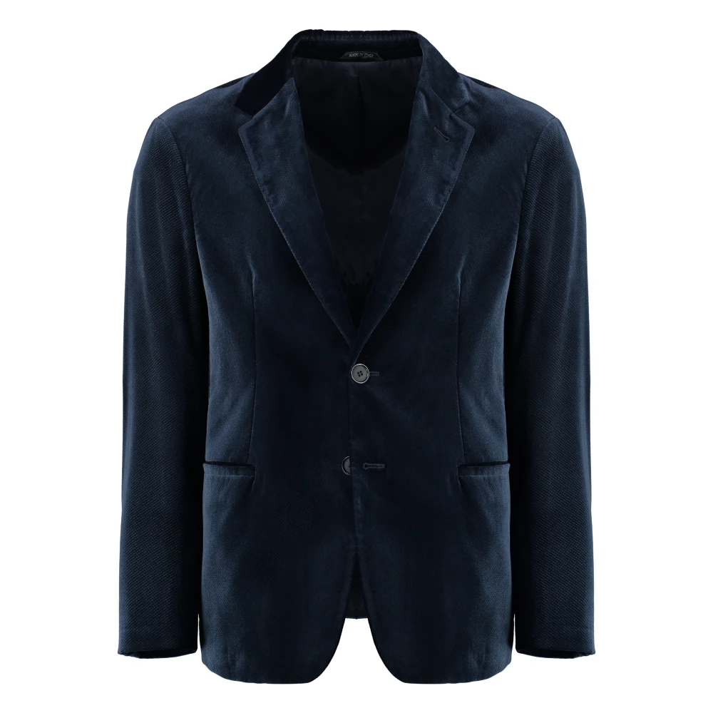 Giorgio Armani Fluweel Jas met Peak Revers Blue Heren
