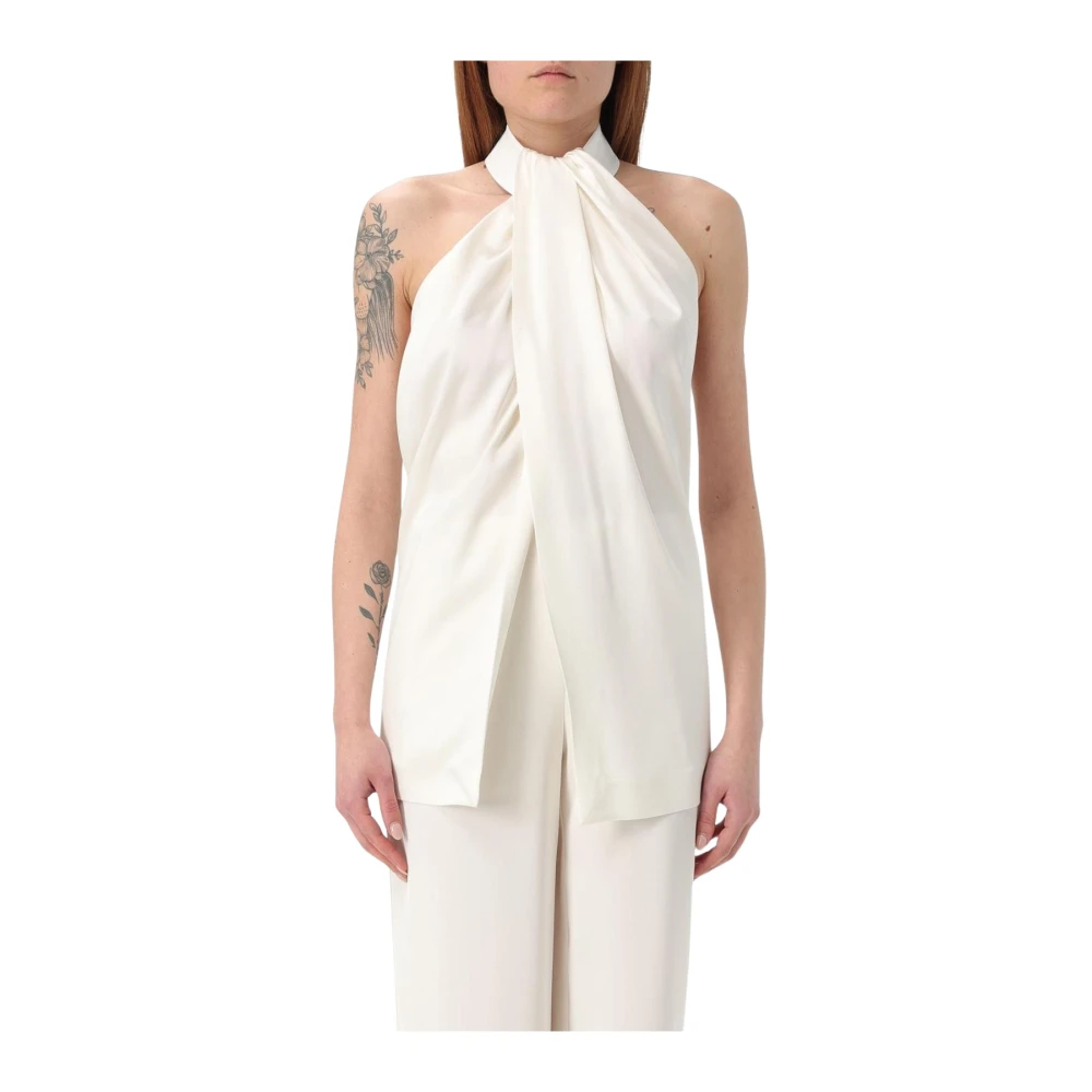 Stella Mccartney Donna Beige Top Giallo Drappeggiato In Seta