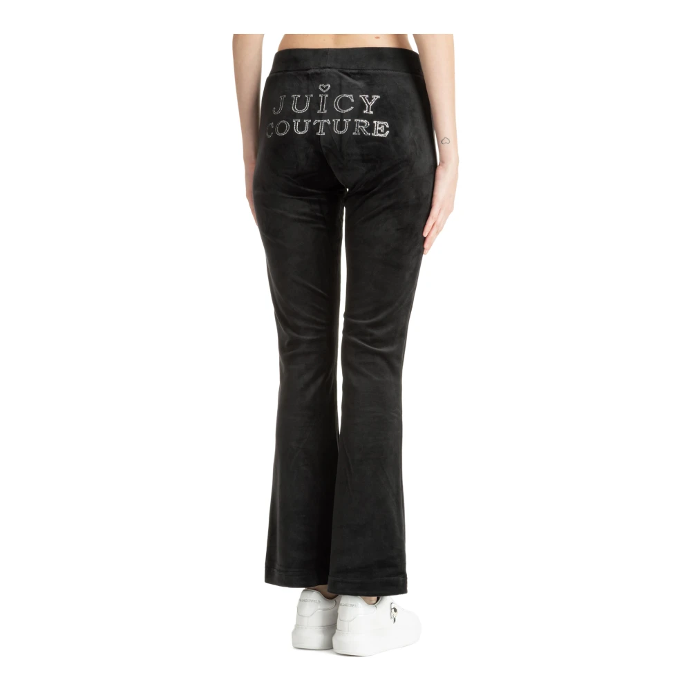 Juicy Couture Zwarte Velours Flare Broek Regal Diamanté Black Dames