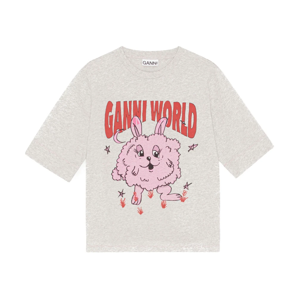 Ganni Färgglad Bomull T-shirt Gray, Dam