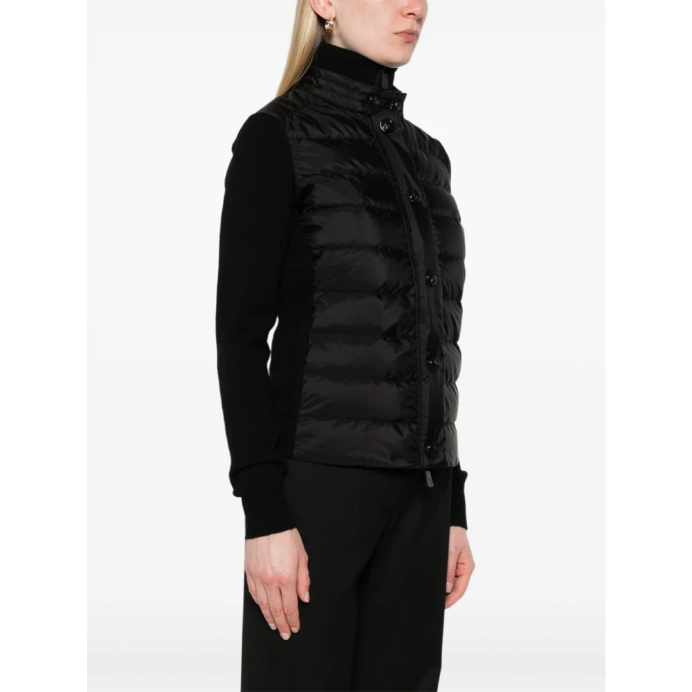 Moncler Zwarte Gewatteerde Wol en Nylon Jas Black Dames