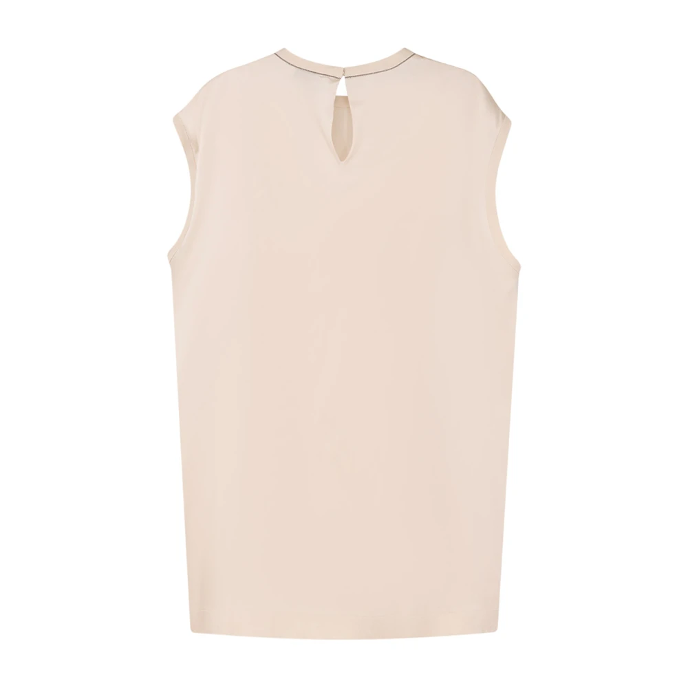 BRUNELLO CUCINELLI Zijden Top met Monili Detail Beige Dames
