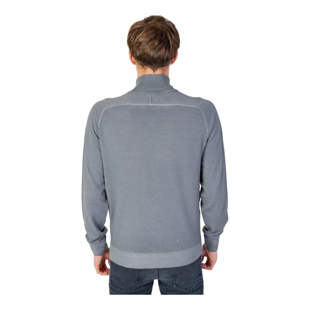 Hugo Boss Grijze Wollen Turtleneck Cardigan met Rits Gray Heren