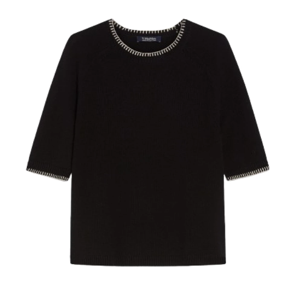 Max Mara Zwarte Trui Rechte Lijn Geborduurd Black Dames