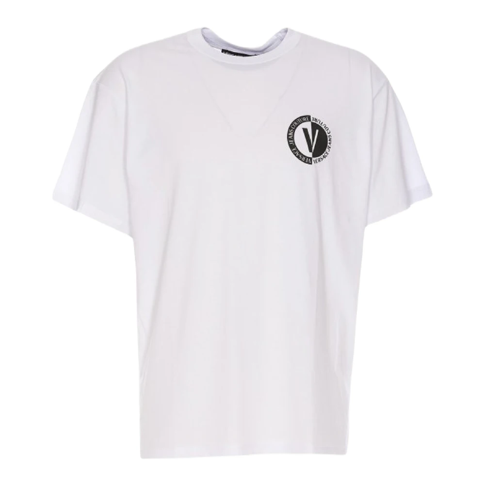 Herre Hvit Crew-neck T-skjorte med Kontrasterende Logo