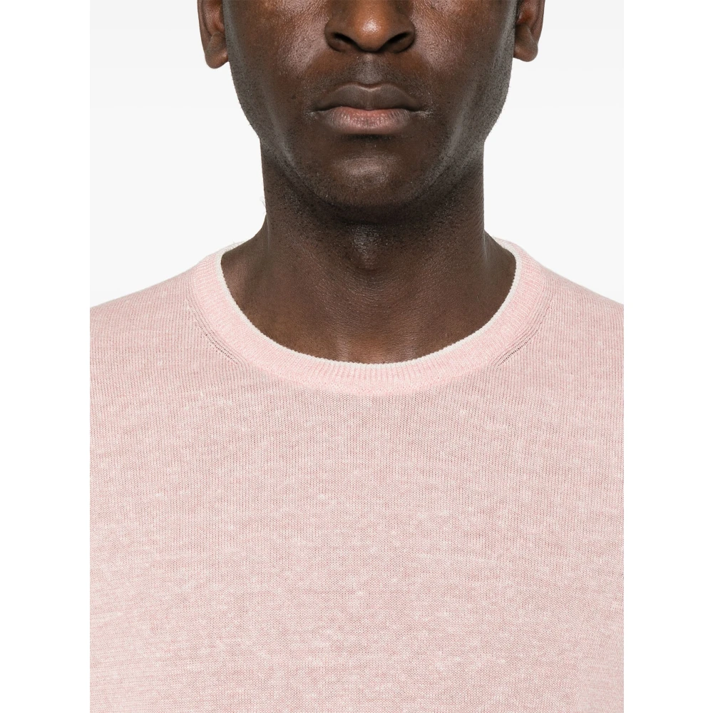 Fedeli Linnen katoen gebreid T-shirt Made in Italy Pink Heren