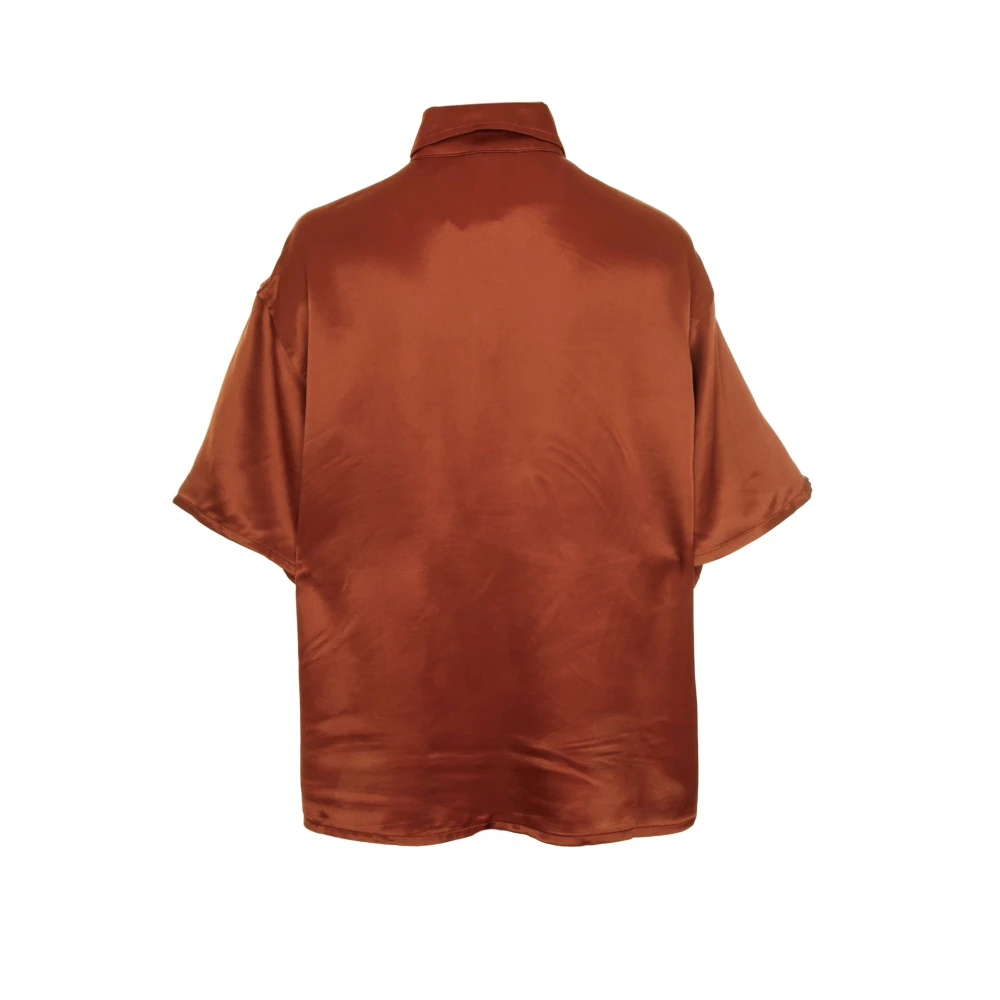 American vintage Luchtige korte mouwen blouse met knopen Brown Dames