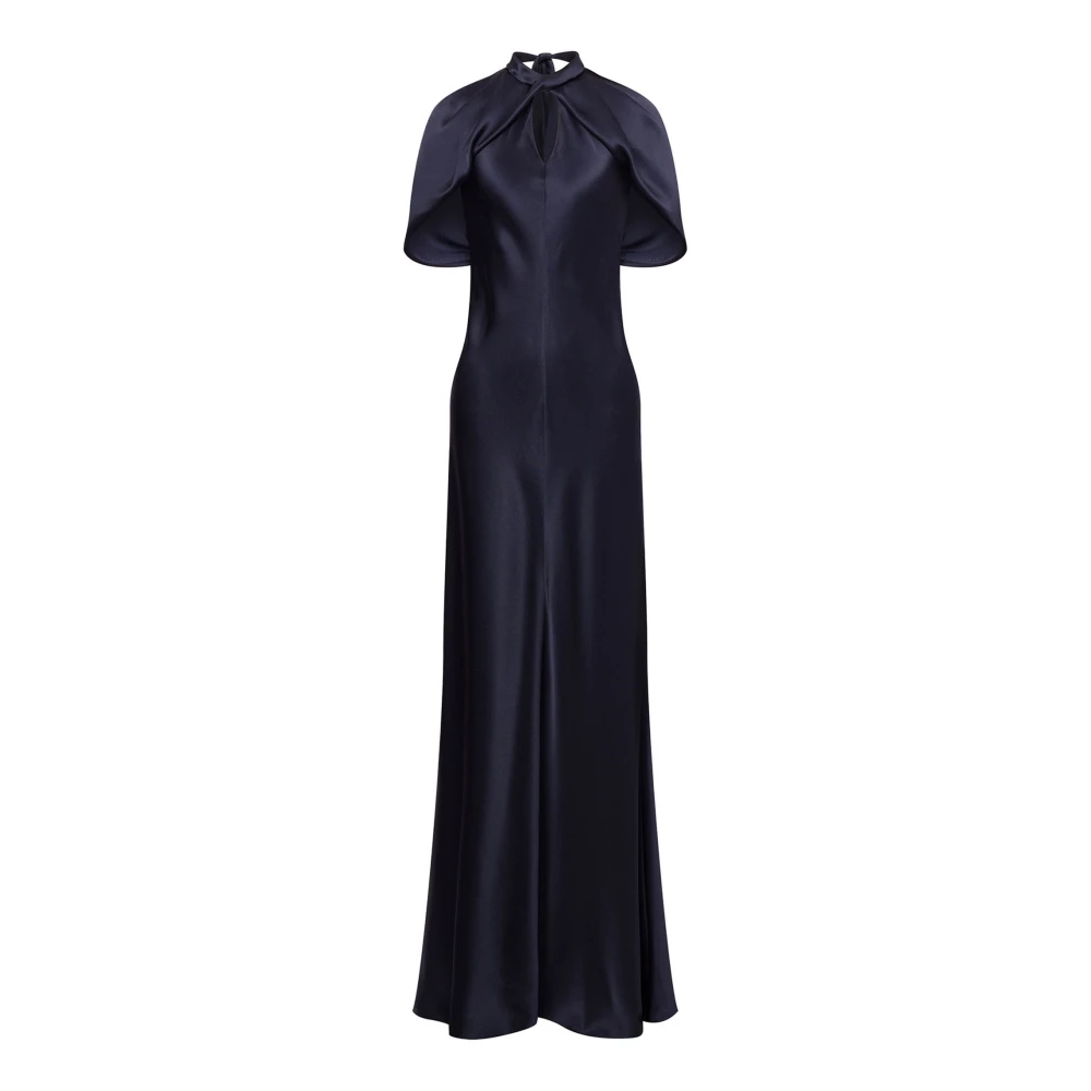 Alberta Ferretti Women's Black Gowns,, Satin Dress With Cape Sleeves Medium