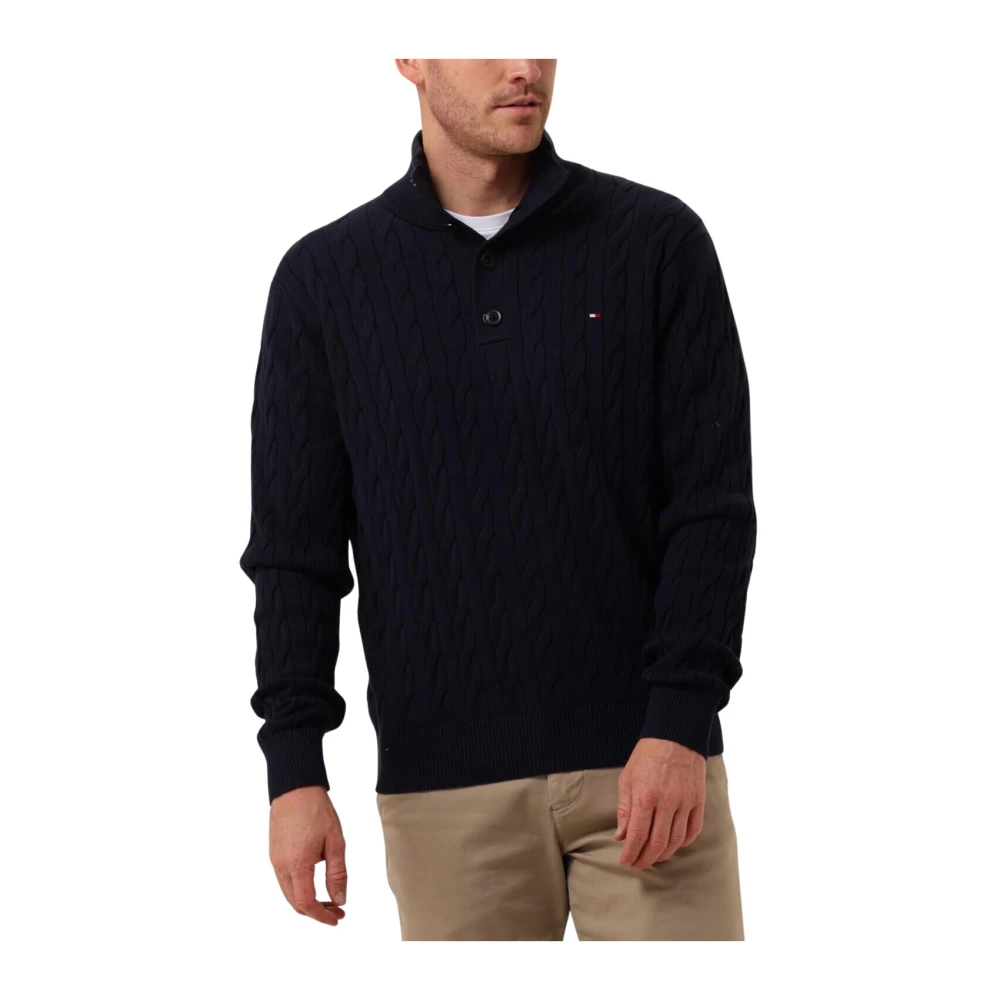 Tommy Hilfiger Klassieke Katoenen Kabeltrui Blue Heren