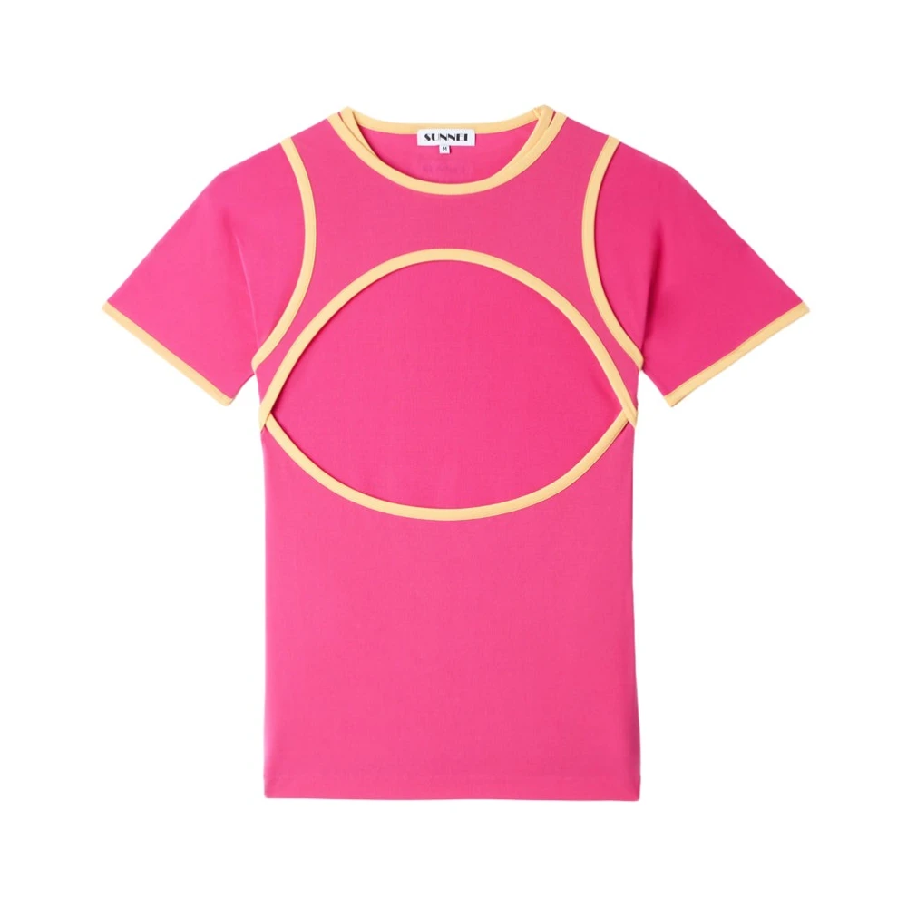 Strækbart hot pink t-shirt med kombineret bh