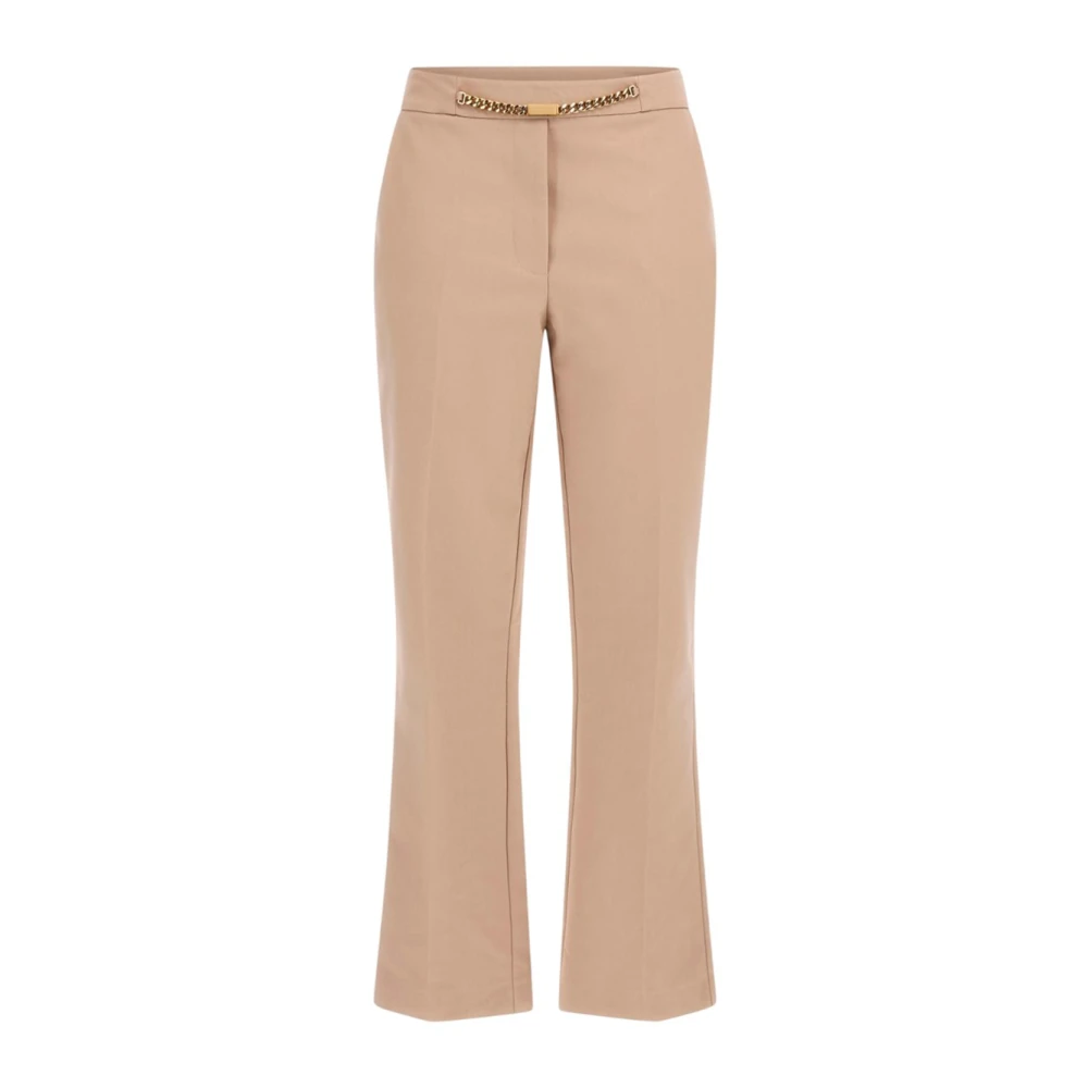 Guess Women's Beige Slim Casual Trousers With Decorative Chain - Wide Trousers - 3XL - Trousers