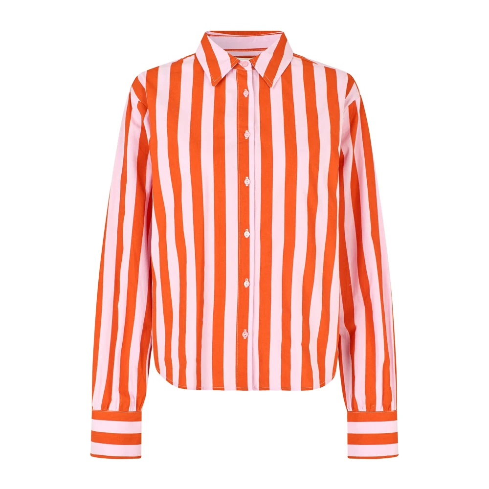Lollys Laundry Gestreept Overhemd Lange Mouwen Oranje Roze Red Dames