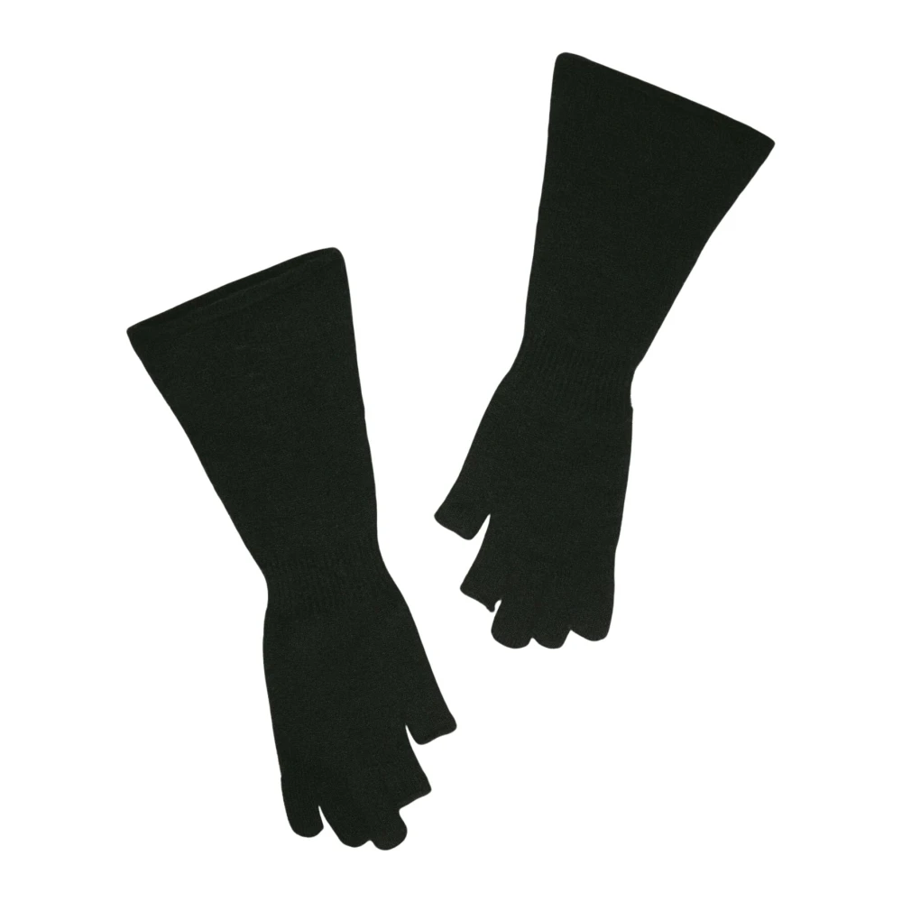 Rick Owens Wolmix Gebreide Lange Handschoenen Black Dames