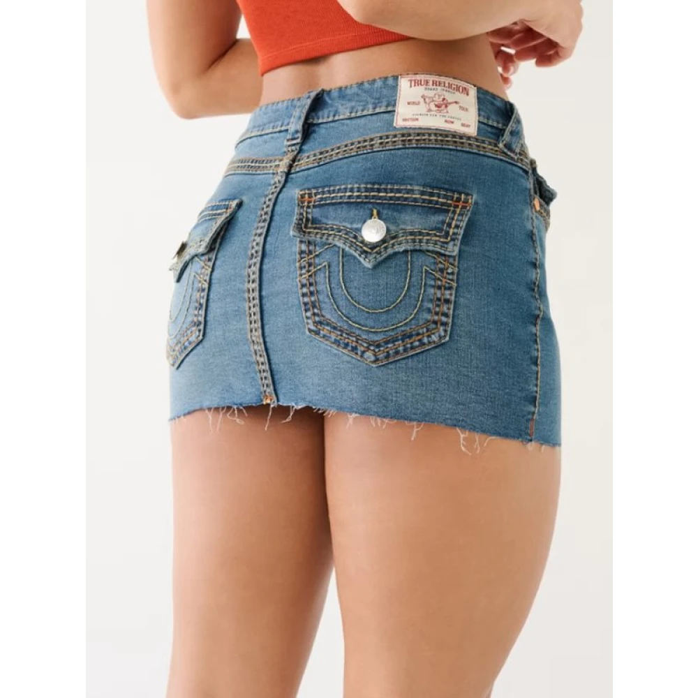 True Religion Denim Saddle Stitch Mini Rok Blue Dames