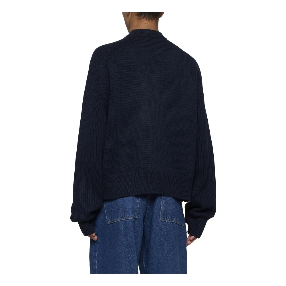 Studio Nicholson Merino Wol Ronde Hals Trui Blue Heren