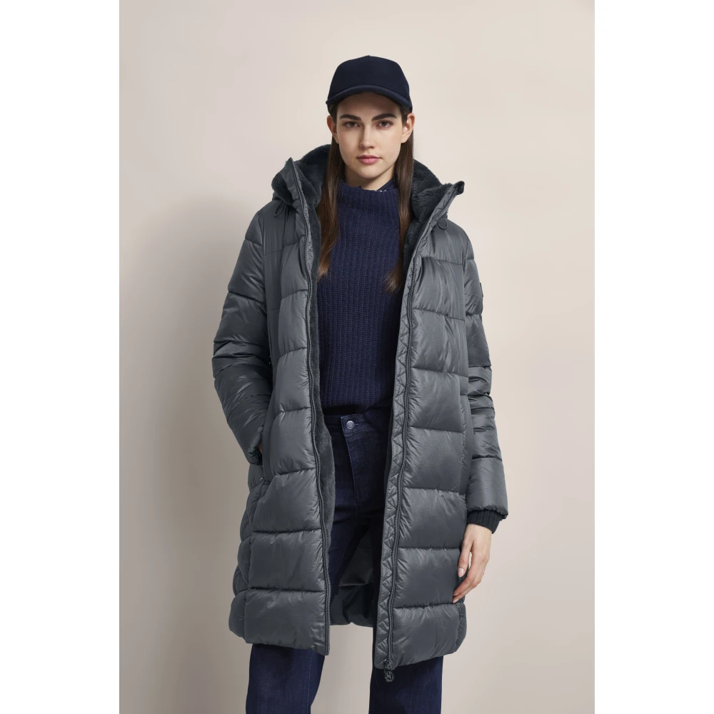 Bugatti Changierenden Steppjacke met Kunstbont kraag Blue Dames