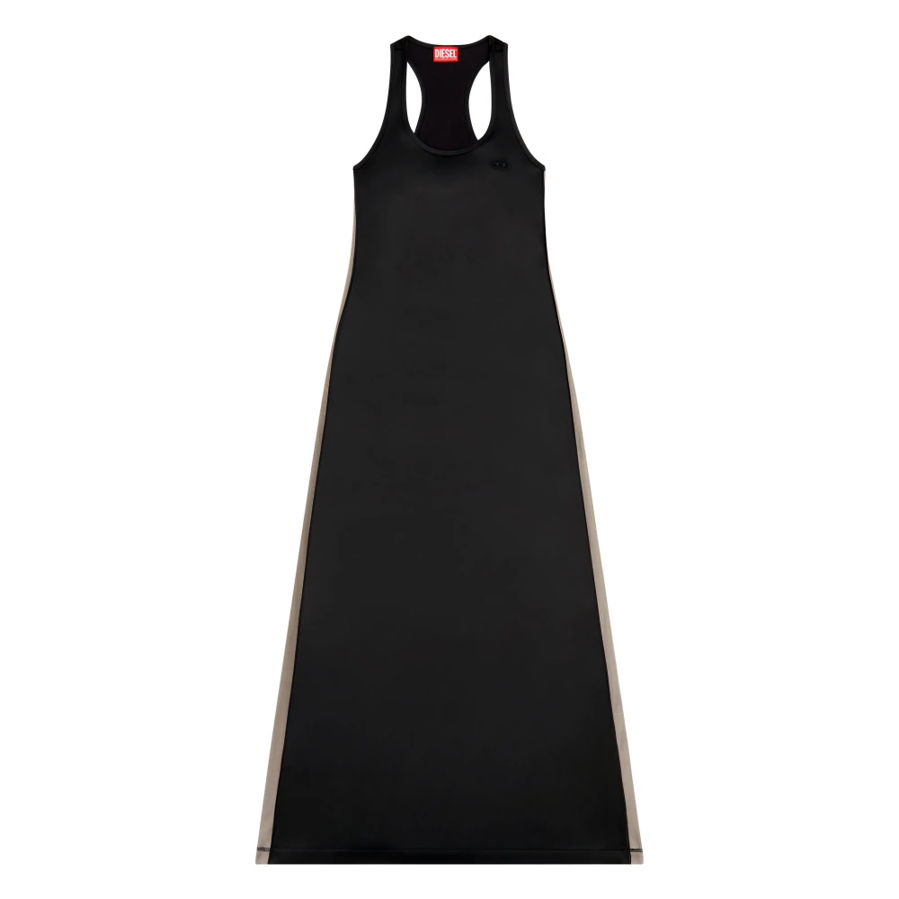 Diesel Long dress in stretch satin and jersey Black Dames