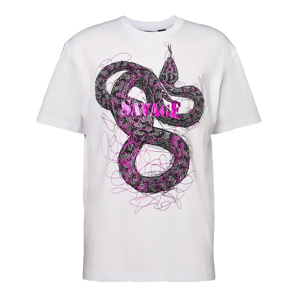 Just Cavalli Slangenprint Ronde Hals T-shirt White Dames
