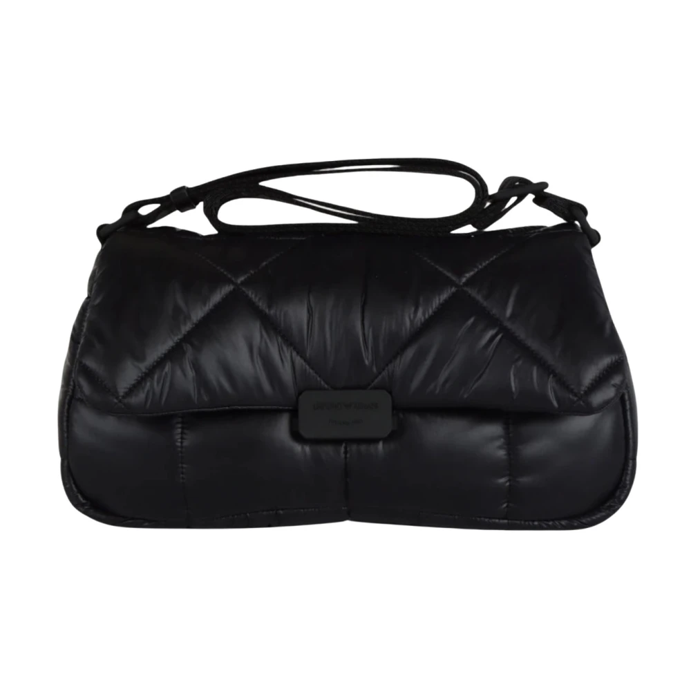 Emporio Armani Zwarte Nylon Schoudertas met Verstelbare Band en Logo Belettering Black Dames