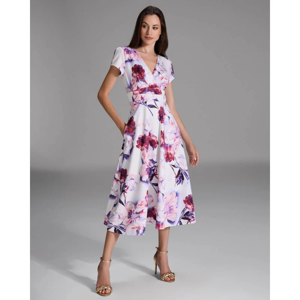 Swing Gedrukte Midi Jurk in Scuba Stof Multicolor Dames