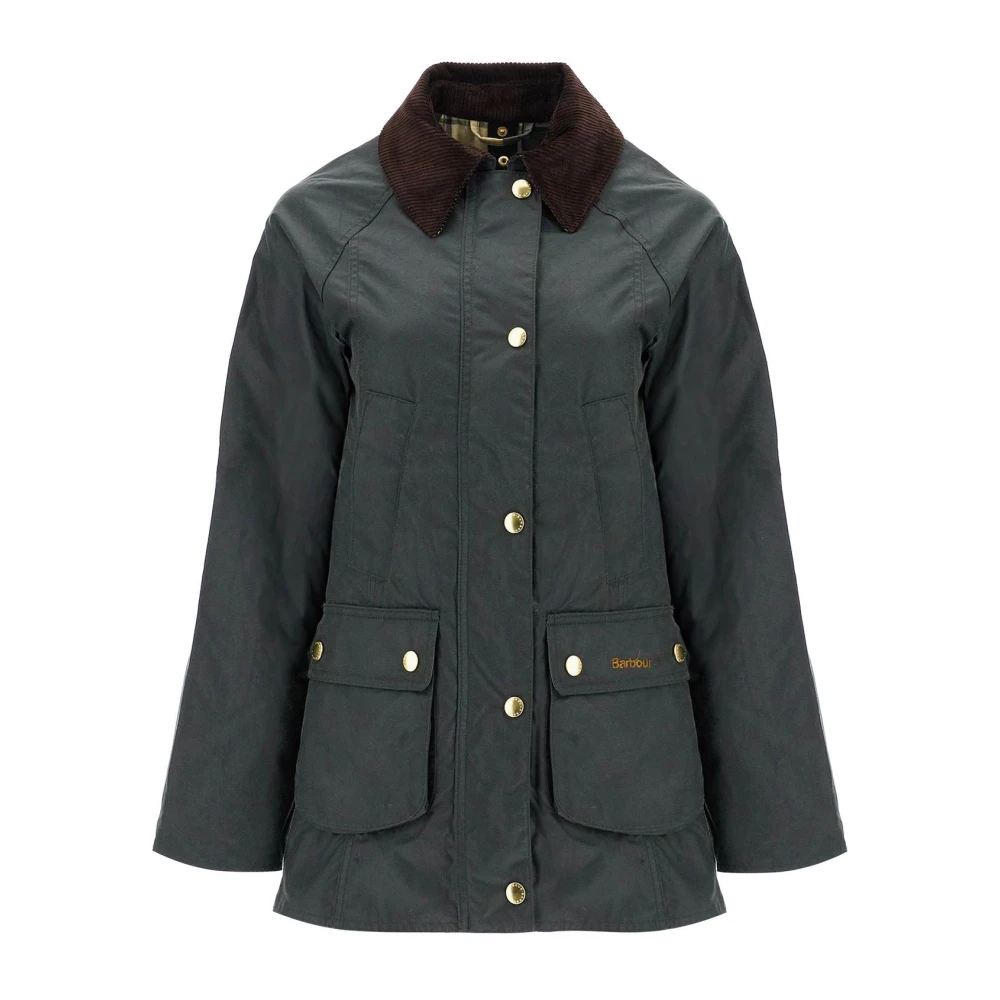 Barbour Gewaxte Katoenen Jas met Ribfluwelen Kraag Green Dames