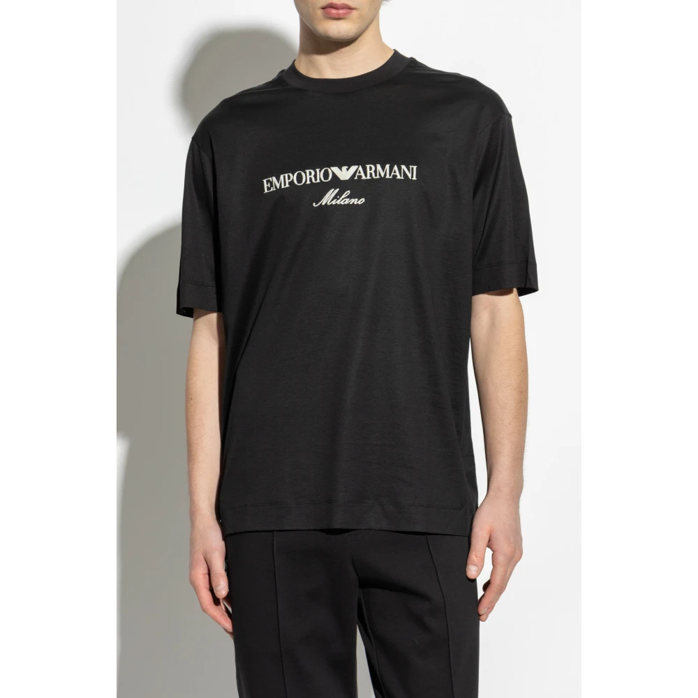 Emporio Armani T-shirt met geborduurd logo Black Heren