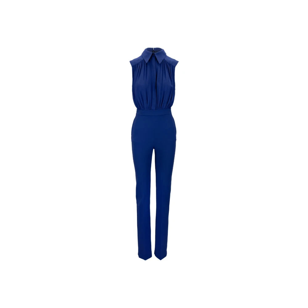 Elisabetta Franchi Elegante Jumpsuit met Stropdas en Knopen Blue Dames