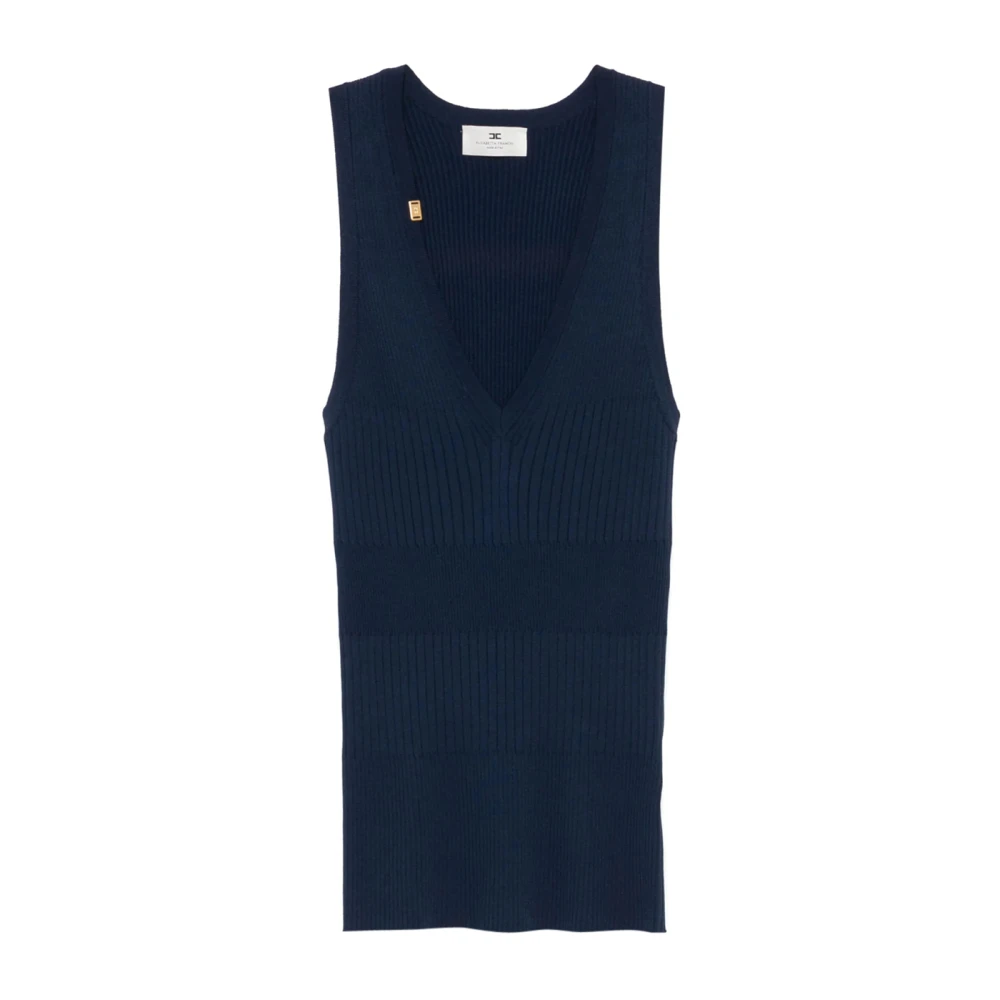 Elisabetta Franchi Blue Sleeveless Tops, Female, Xl, Ribbed V-Neck Top