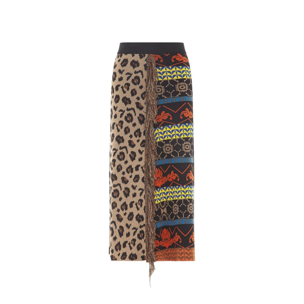 Akep Lange rok met dierenprint en franjes Multicolor Dames