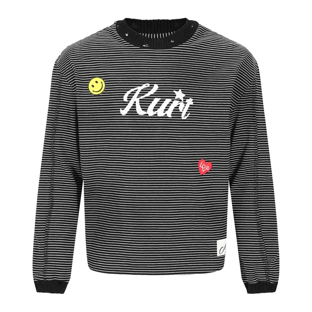 Andersson Bell Zwart Gestreept Katoenen T-shirt met Patches Black Heren