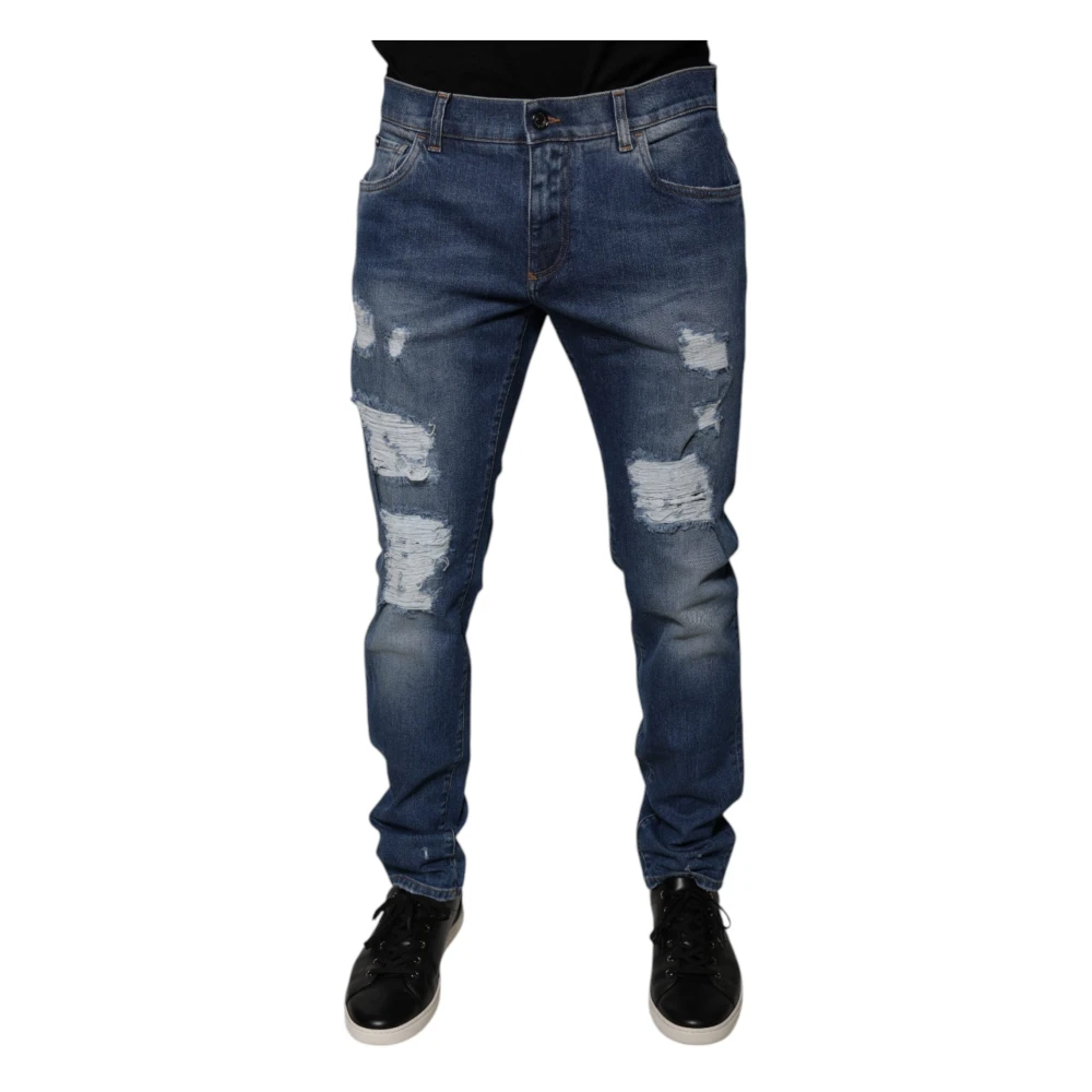 Dolce & Gabbana Men's Blue Tattered Skinny Denim Jeans - Slim Fit Jeans - Xl - Jeans