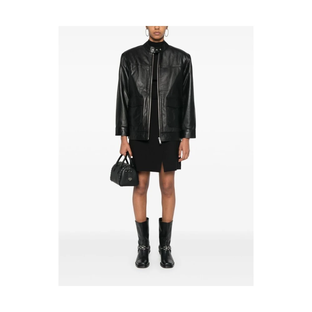 Anine Bing Zwart leren bovenkleding met ritssluiting Black Dames