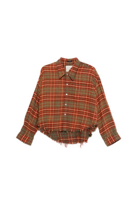 plaid-pattern-frayed-hem-shirt