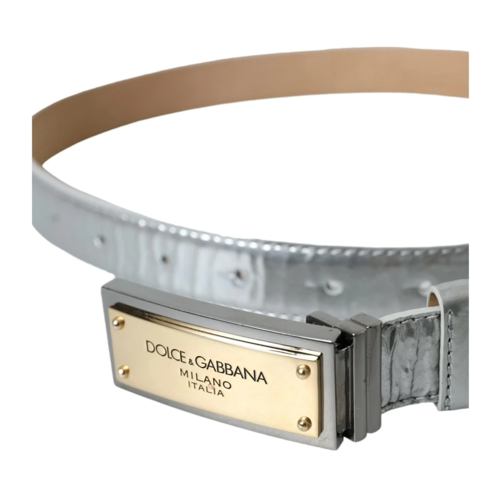 Dolce & Gabbana Metalen Logo Gesp Leren Riem Gray Heren