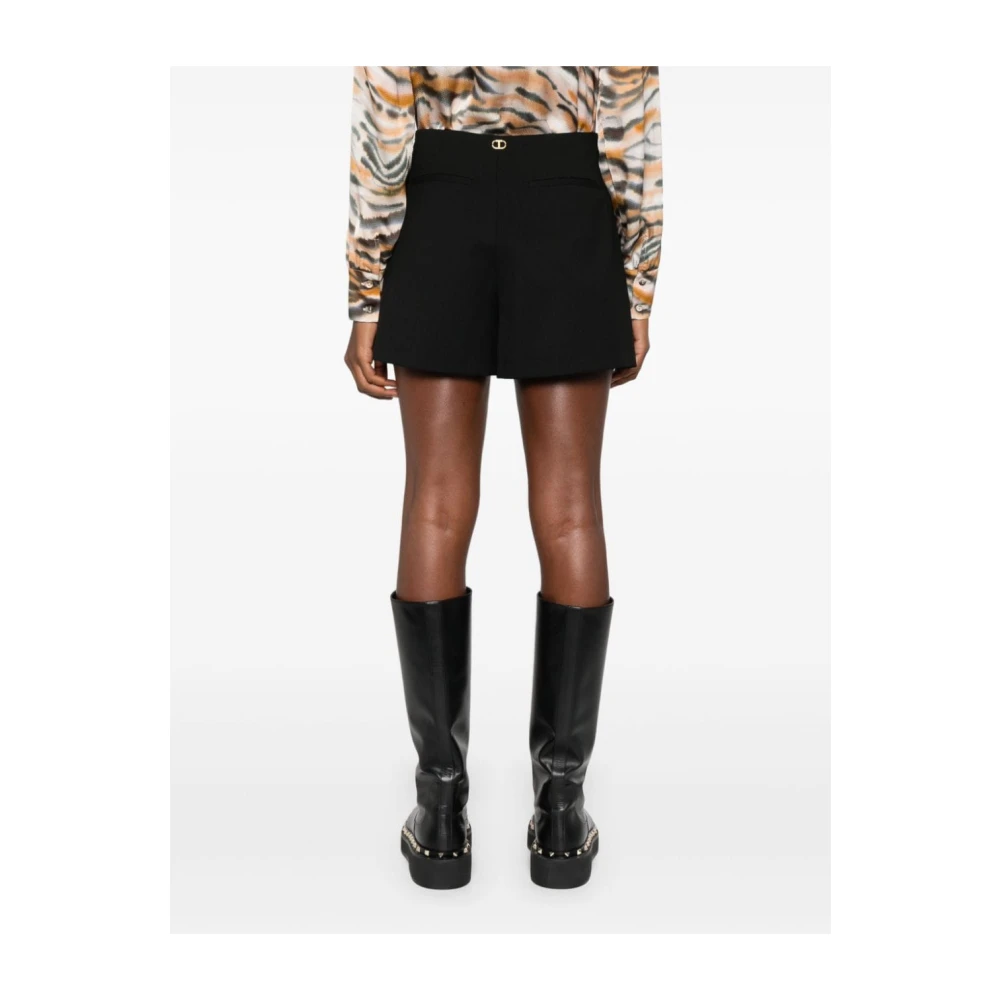 Twinset Zwarte Twill Shorts met Gouden Logo Black Dames