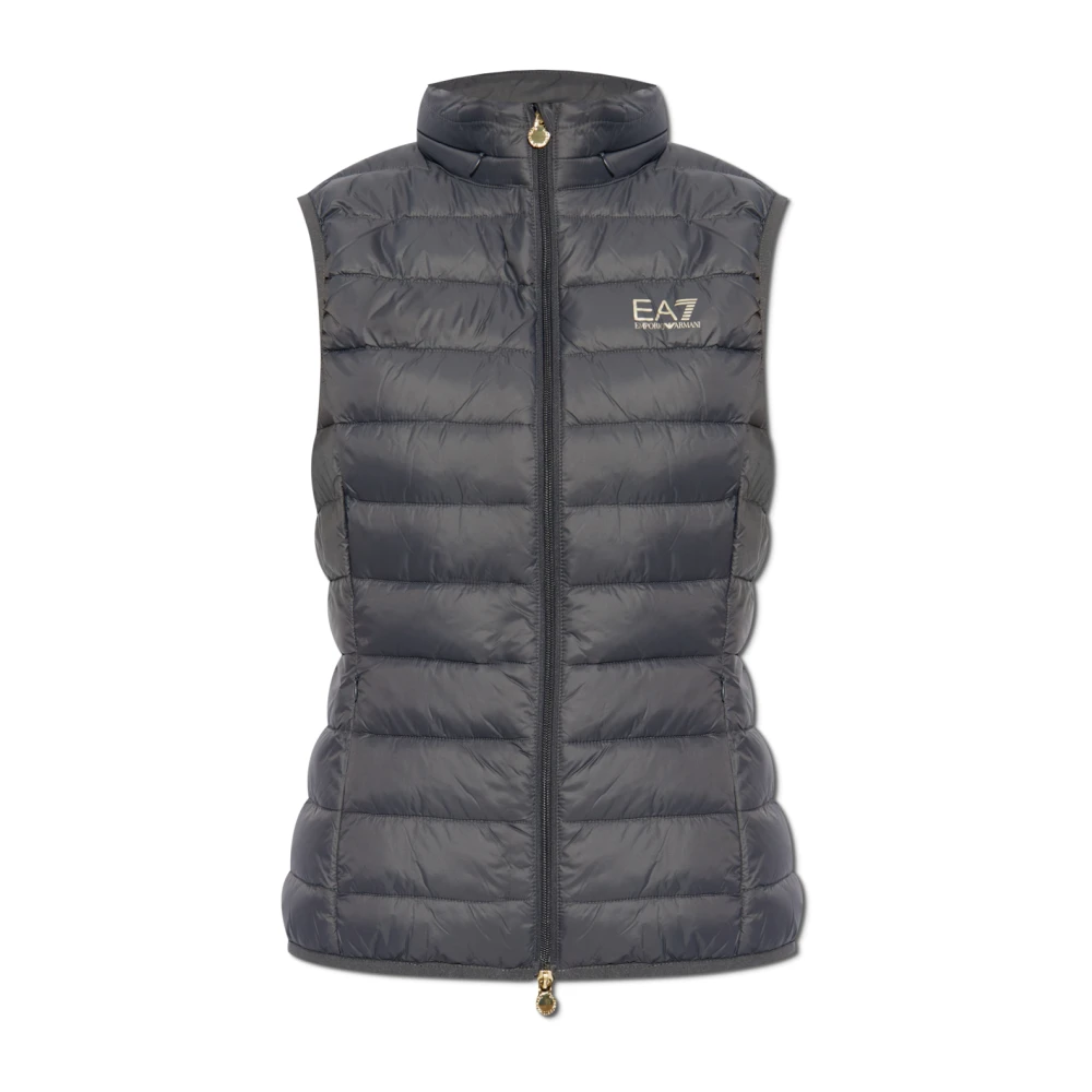 Emporio Armani EA7 Gewatteerd vest met capuchon Gray Dames